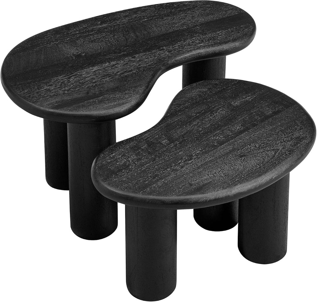 Modway Hackney Mango Wood Nesting Coffee Table Set in Black - 2 Piece Kidney-Shaped Wood Coffee Table for Living Room