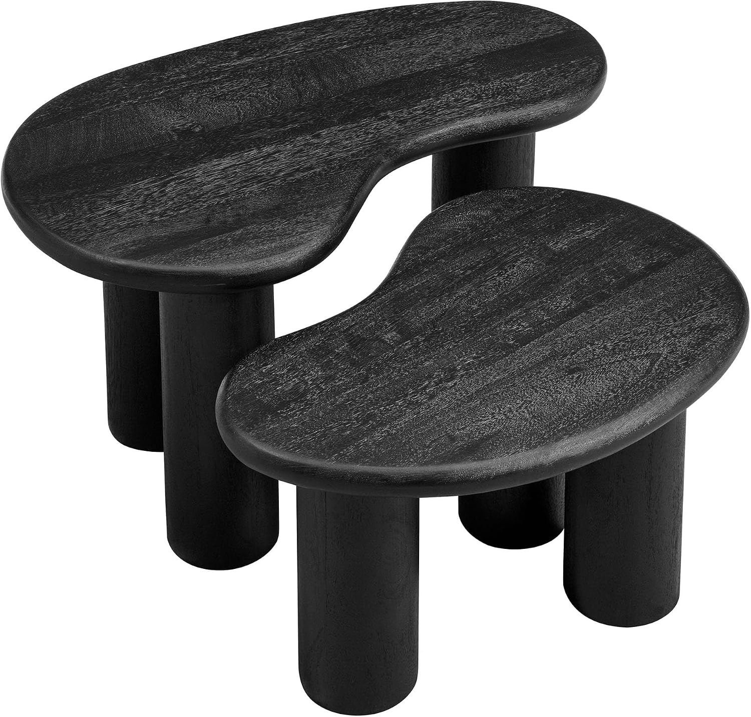 Modway Hackney Mango Wood Nesting Coffee Table Set in Black - 2 Piece Kidney-Shaped Wood Coffee Table for Living Room