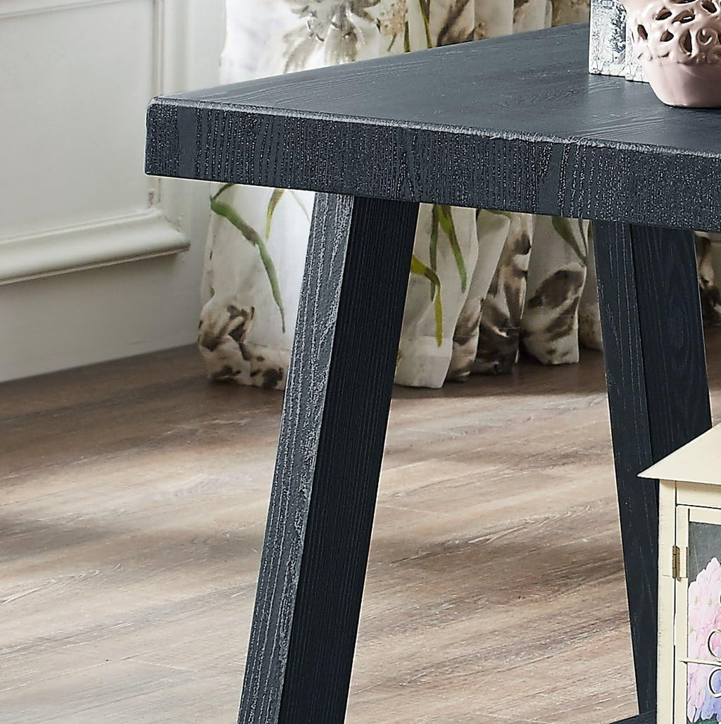 3-Piece Living Room Table Set, Coffee Table& Two End Tables, Side Table with Wood Storage Shelf for Living Room, Bedroom (Black, 48' L x 24' W x 19' H)
