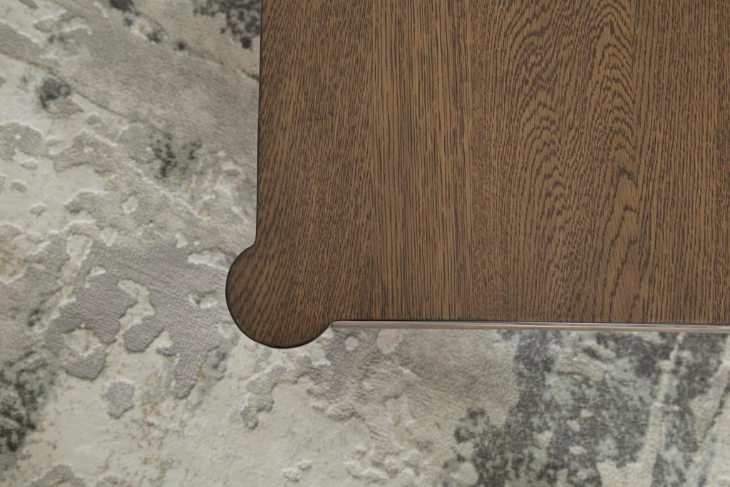 Signature Design by Ashley Roanhowe Contemporary 2-Drawer Coffee Table with Open Lower Shelf and Tapered Legs, Dark Brown