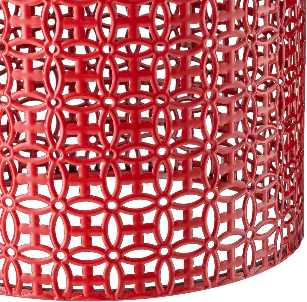 Glitzhome Accent Tables Living Room Set of 2, Round Metal Side End Table, Small Circle Coffee Bedside Table, Planter Stand for Couch Nightstand Bedroom Patio Backyard, Glossy Red