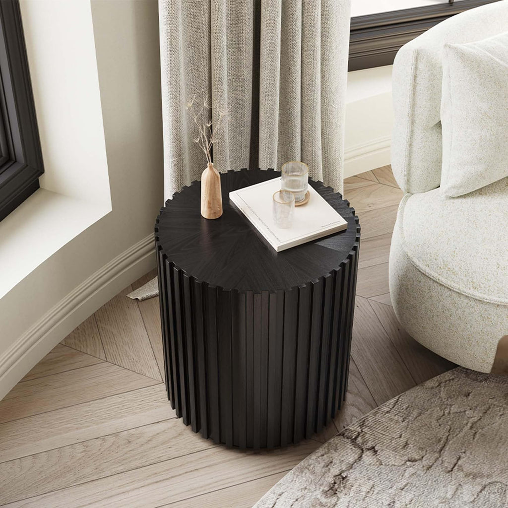 POVISON Fluted Side Set of 2, 20.08' Round End Side Table with Fluted Design for Living Room Bedroom Office, Black