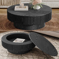 31.5' Round Coffee Table with Hidden Storage Compartment, Modern Handcraft Fluted Drum Coffee Table, Wooden Circle Center Table Cocktail Tea Table with Sturdy Pedestal for Living Room, Black