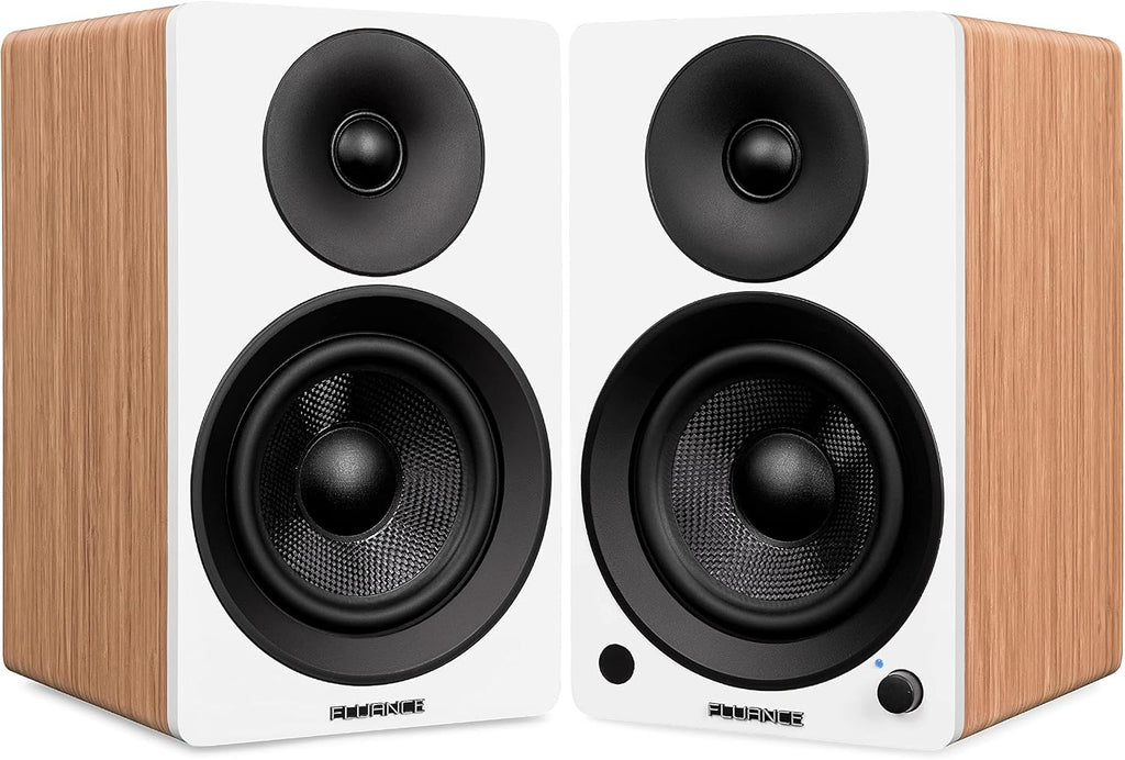 Fluance Ai61 Powered 2-Way 2.0 Stereo Bookshelf Speakers with 6.5' Drivers, 120W Amplifier for Turntable, TV, PC and Bluetooth 5 Wireless Music Streaming - RCA, Optical, USB & Sub Out (Lucky Bamboo)