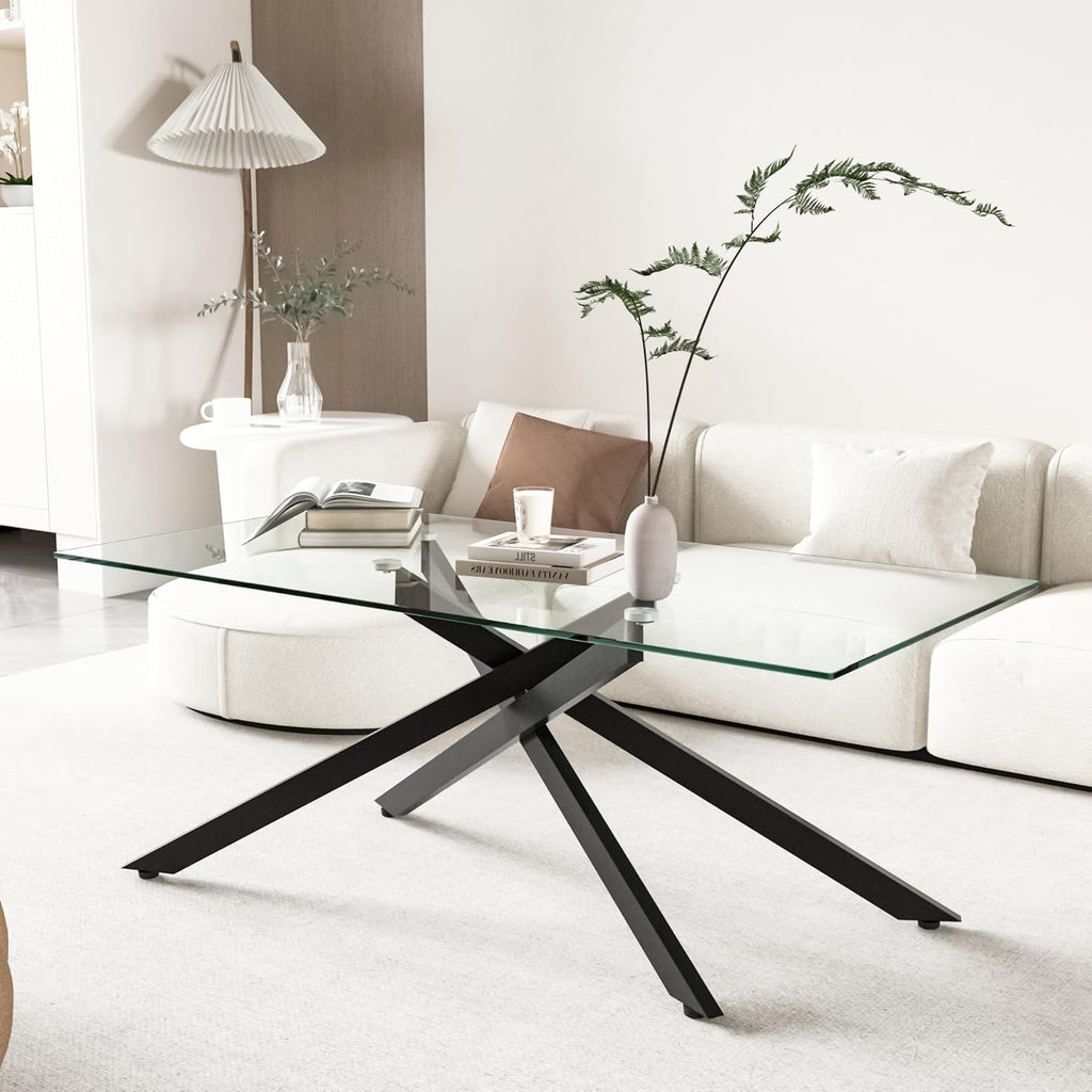 Glass 3 Piece Living Room Table Set,Glass Coffee Table and End Table Sets,Accent Table Sofa Table Sets with X-Designed Metal Legs and Tempered Glass Tabletop for Living Room Furniture (3, Black)