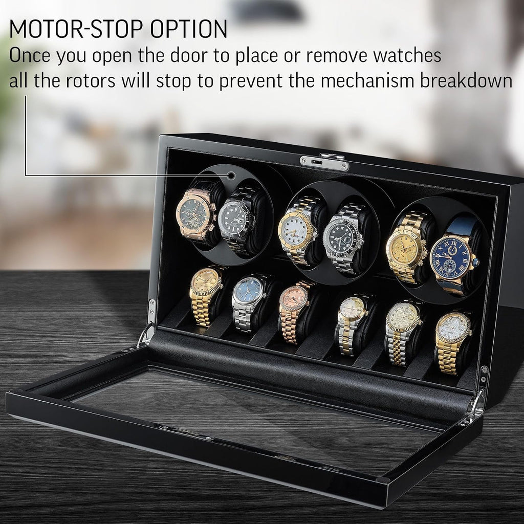 TIMECUBE Watch Winder with 6 Storage Slots, LED Light and Automatic Motor-Stop Option