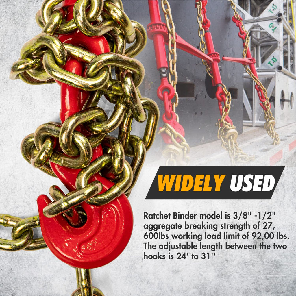 Ratchet Chain Binder 3/8'-1/2' 4pack Load Binders 9200 Lbs Working Load Breaking, Chain Binders Ratcheting Heavy Duty of Transportation, Agricultural Machinery and Other Fields