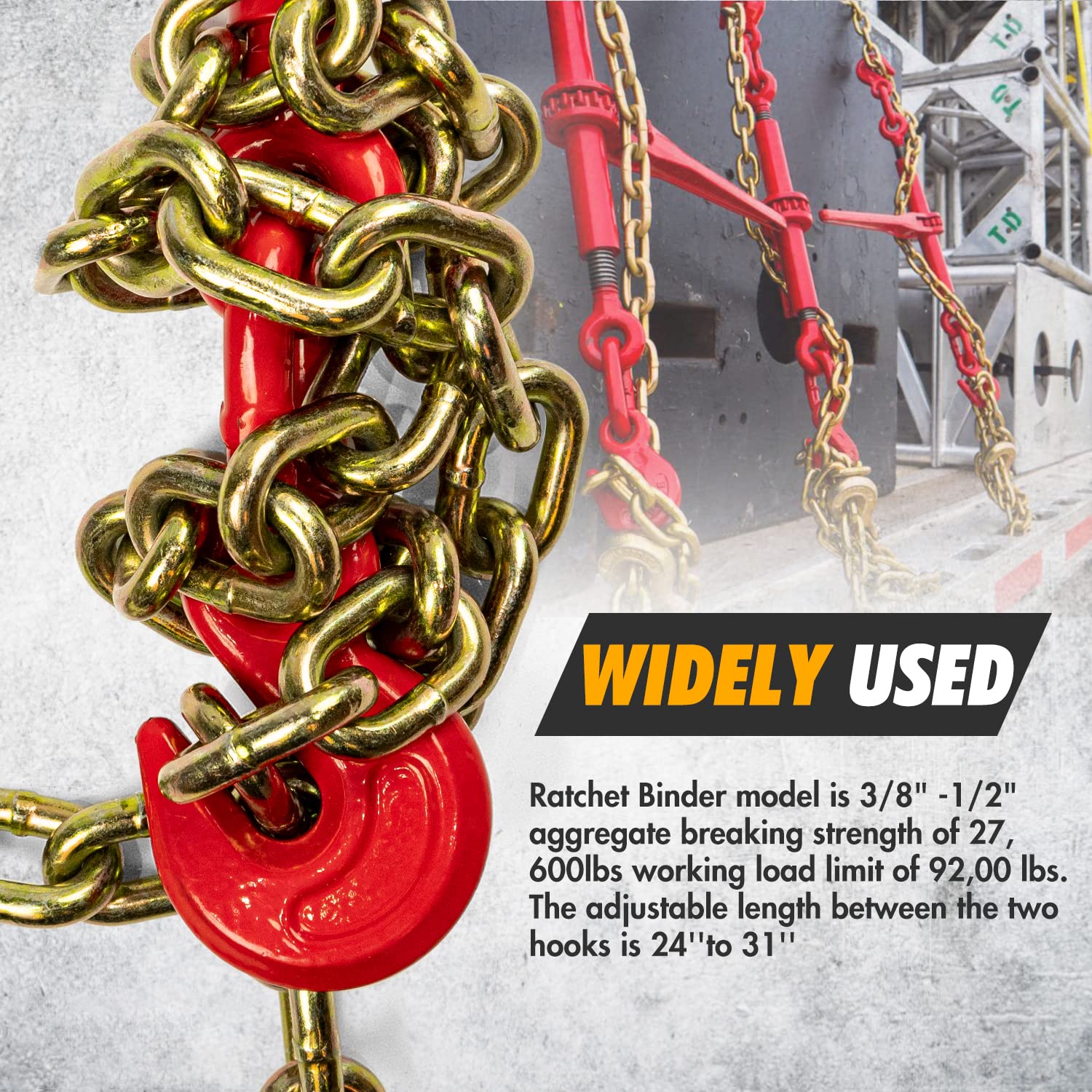Ratchet Chain Binder 3/8'-1/2' 4pack Load Binders 9200 Lbs Working Load Breaking, Chain Binders Ratcheting Heavy Duty of Transportation, Agricultural Machinery and Other Fields