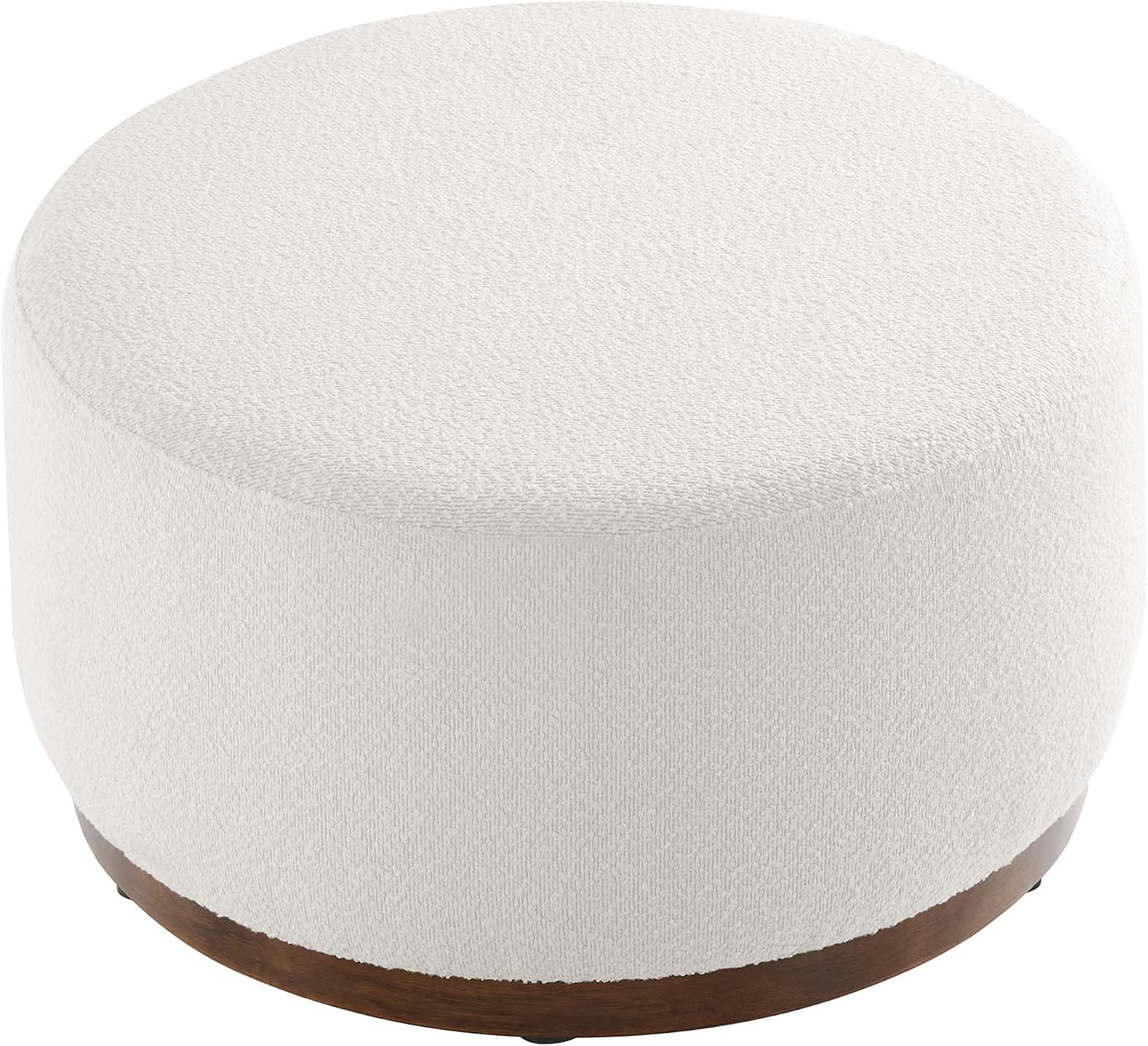 Modway Tilden 29 Inch Round Boucle Upholstered Ottoman in Cloud Walnut - Round Ottoman Coffee Table for Living Room - Large Ottoman Foot Rest with Rubberwood Plinth Base