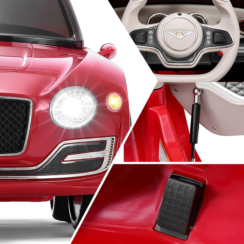 SEHOMY 12V Electric Ride On Car with Remote, Bentley Licensed Motorized Vehicles for Kids Ages 3-8, Battery Powered Children Toy Cars, 4 Wheels, LED Headlights, MP3, Horn, TF Card, USB Port, Red