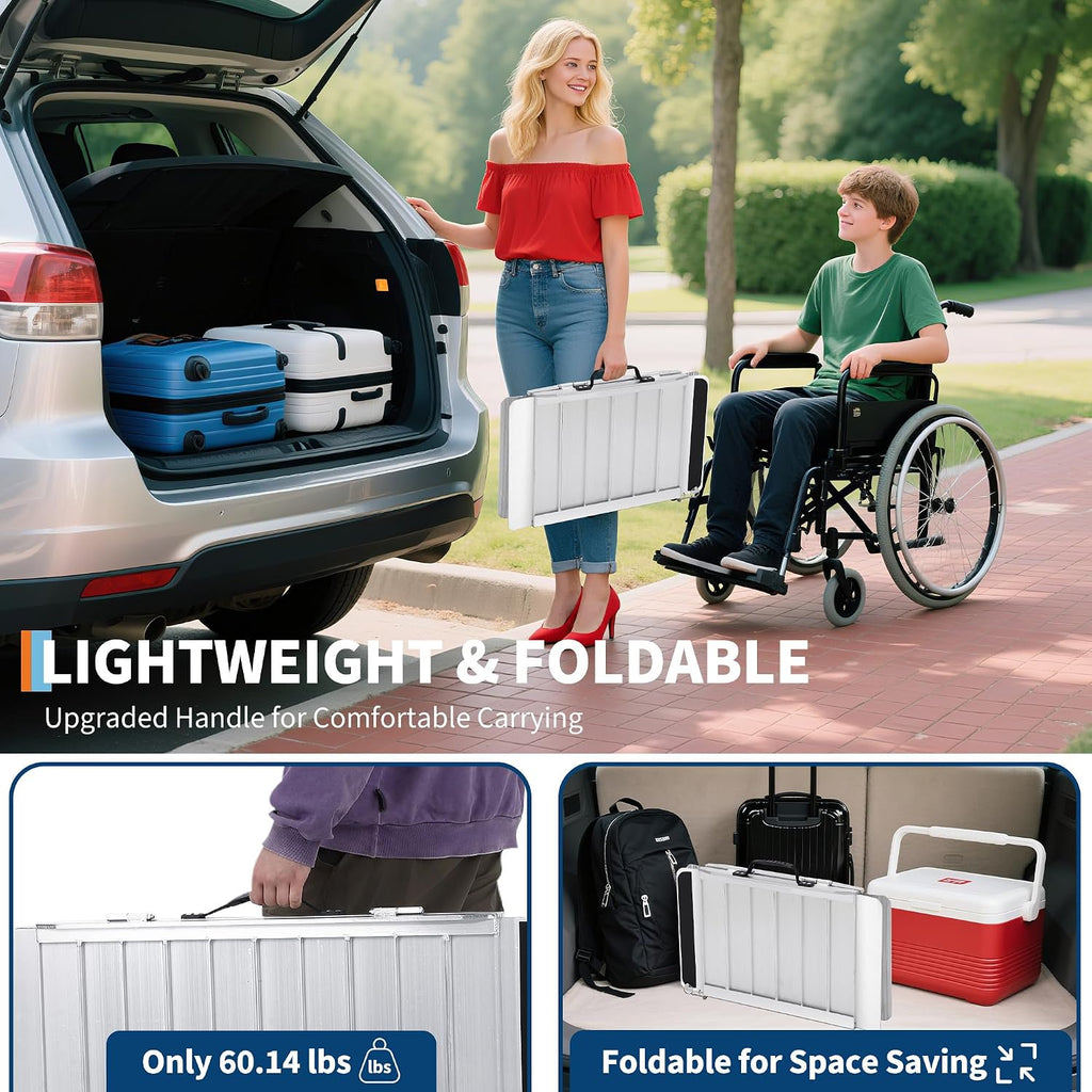 Aluminum Portable Wheelchair Ramp Folding Ramp w/Non-Slip Surface, Threshold for Home Steps, Scooter for Car, Doorways, Curbs & Stairs, 600 Lbs Capacity