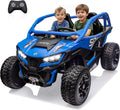 wanan XL 24V 10AH Ride on Toys for Big Kids Real 2-Seater, 4x4 4WD Motor Ride on Car Kid UTV for Kids 3-8, Remote Control, Bluetooth Music, 4 Spring Suspension, 22' Spacious Seats (Blue)