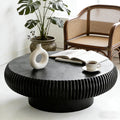 Round Fluted Drum Coffee Table Modern Round Black Fluted Coffee Table Low Circle Coffee Tables for Living Room (Black A, 39.3')