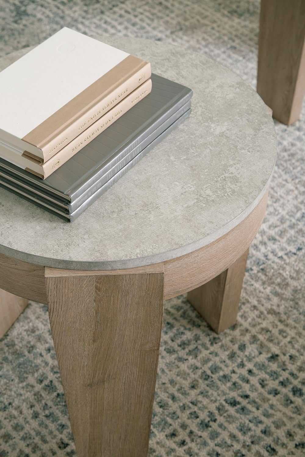 Signature Design by Ashley Guystone Casual Table Set with Faux Cement Melamine Tabletop, Set of 3, Light Brown & Light Gray