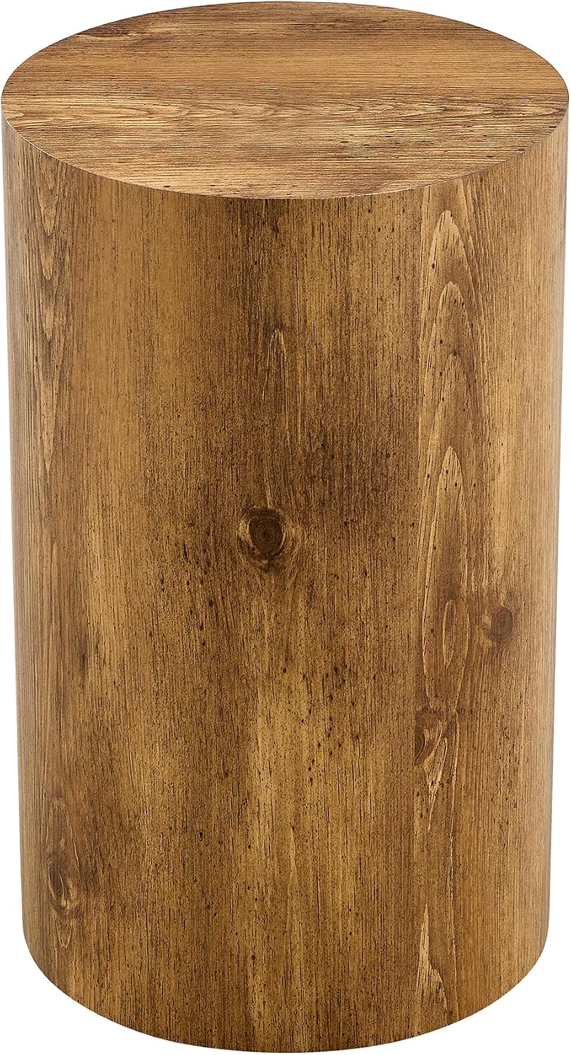 Rustic Brown Small Coffee Table Modern Drum-Shape Bedside Table Nightstand for Bedroom Living Room Round Wood Side End Table Beside Sofa Couch -Fully Assembled (12 x 12 x 19.7 H)