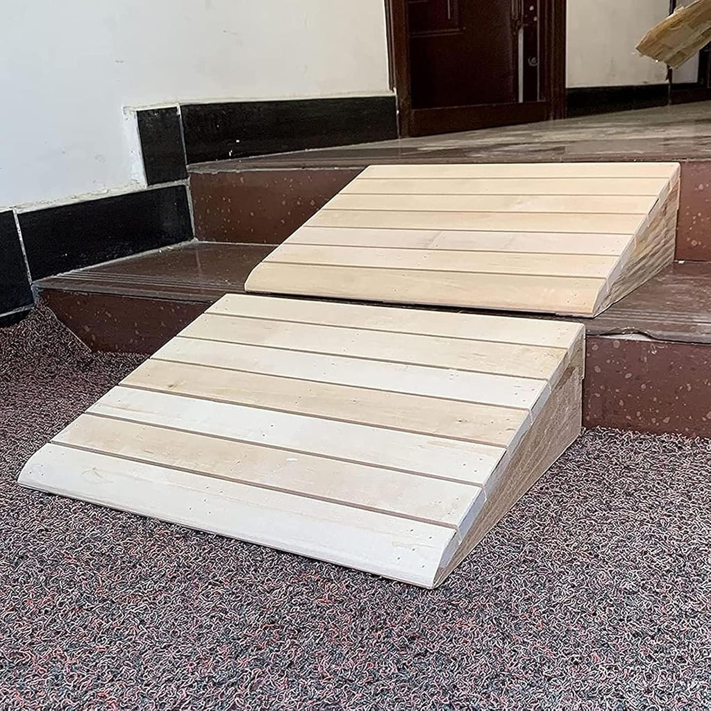 Wooden Threshold Ramps for Doorway 2-6inch Rise, Portable Entry Ramp Outdoor Curb Ramp, Non-Slip Wheelchairs Transition Ramp for Steps/Front Door/Patio/Garage, 2 Pcs ( Size : 12.1x11.8x3.5in/30.8x30x9
