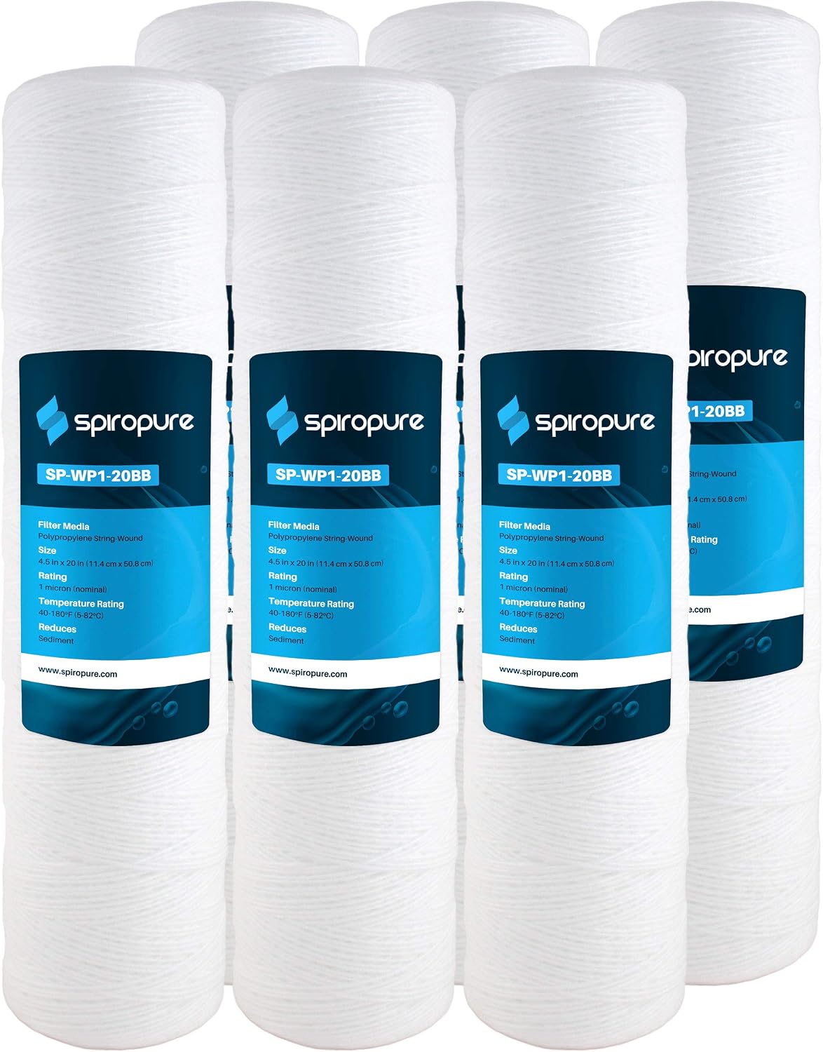 SpiroPure 20x4.5 1 Micron Sediment Water Filter SWC-45-2001 WP1BB20P 6 Pack