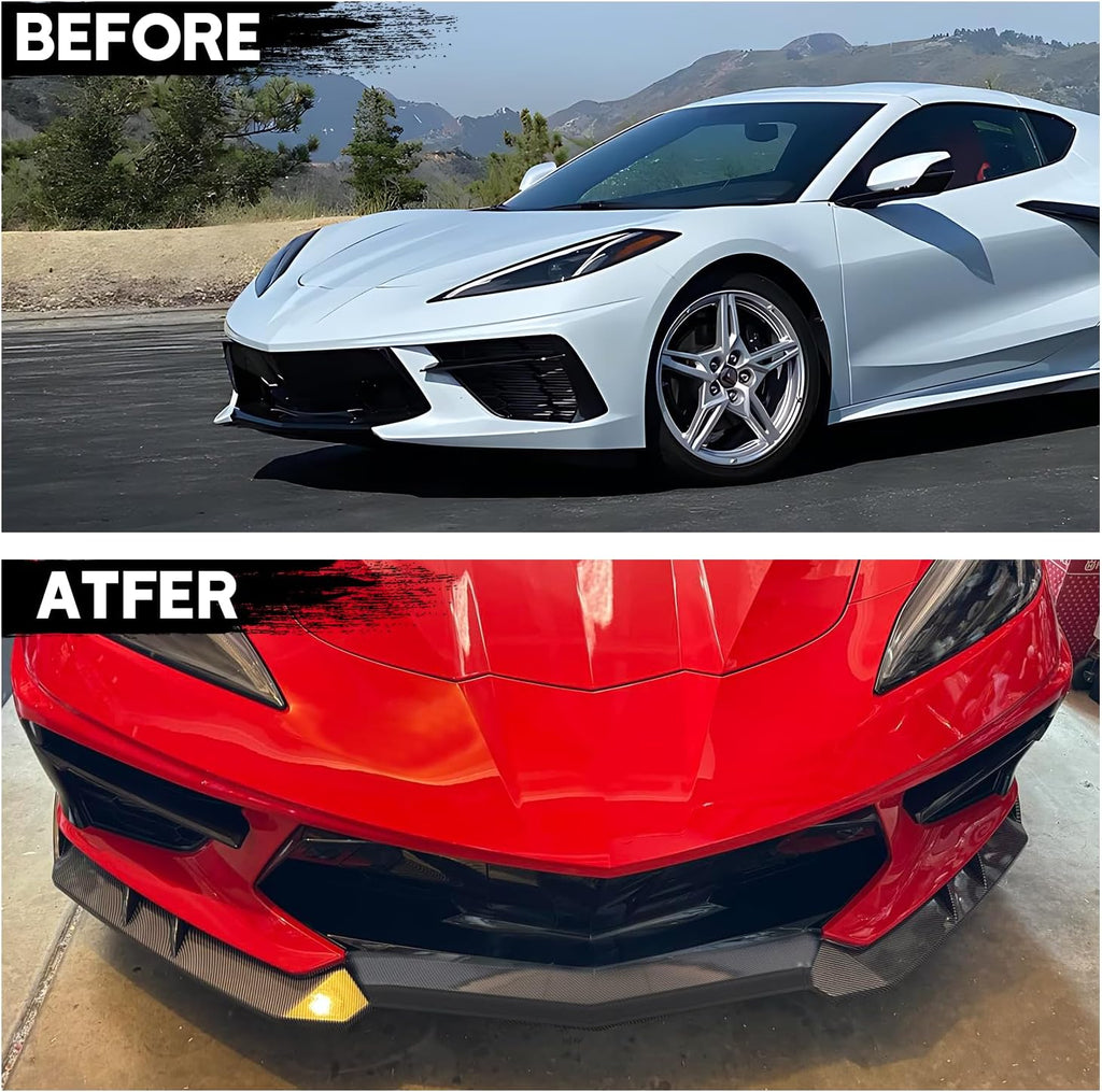 Front Bumper Lip Splitter Spoiler Compatible with Chevy Corvette C8 2020-2025, Corvette C8 Stingray Z51 Front Splitter Air Dams Chin Spoiler Auto Parts Replacement Accessory (Carbon Fiber)