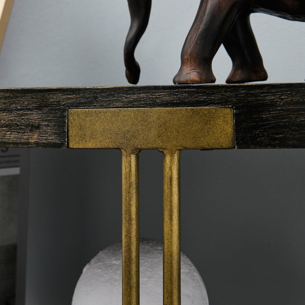 Biaco Black Modern Console Table for Entryway, 3-Tier Half Moon Industrial Wall Table, Hallway Half Circle Accent Wood Entry Table, Vintage Retro Design, Birch Veneer Textured Top & Gold Metal Legs
