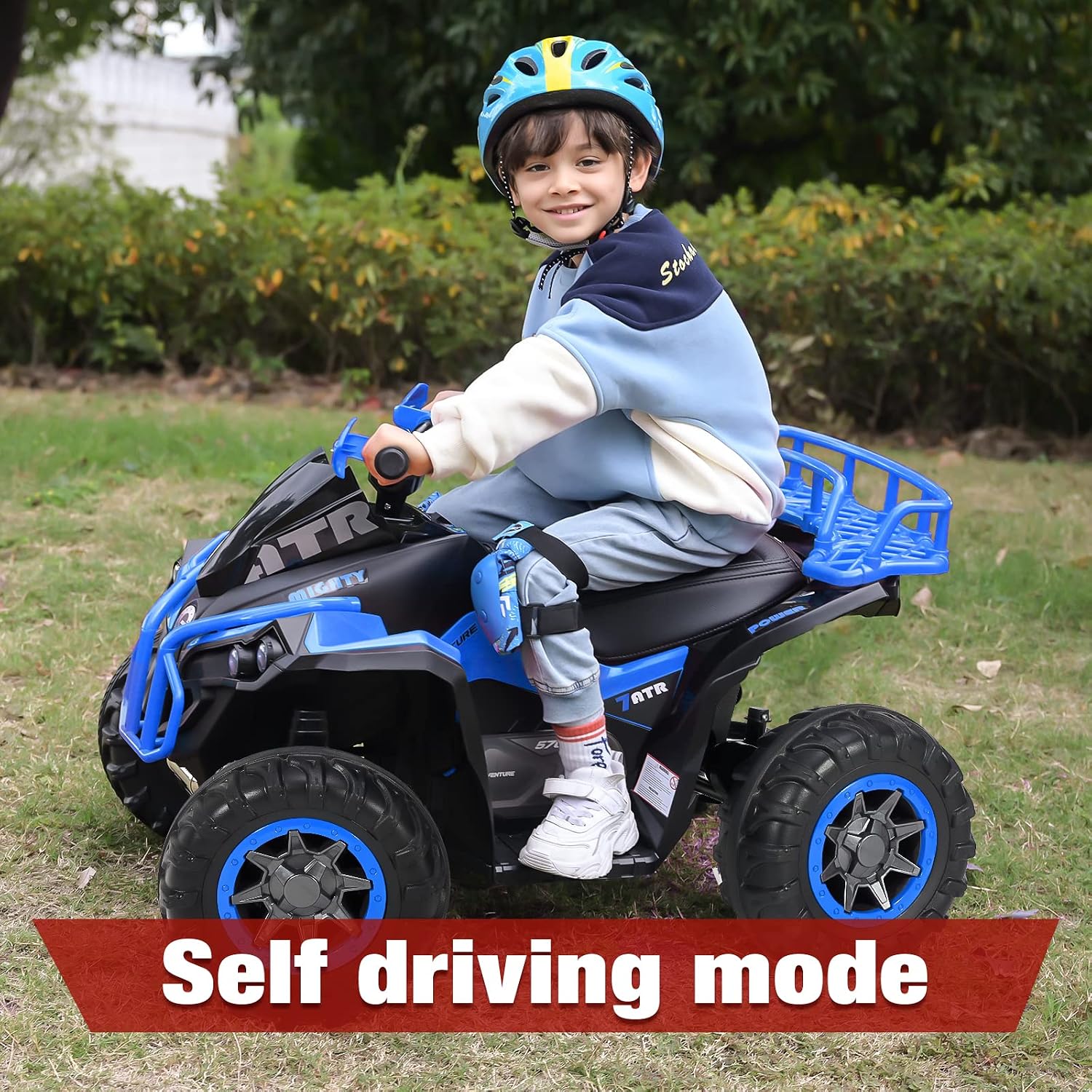 Soar Remote Control Four Wheeler for - Electirc Toddler 4 Wheeler for 3-6, Ride on ATV 12v Battery Powered, Kids Quad with LED Lights, Music, High Low Speed, USB/TF, Treaded Tires, Blue