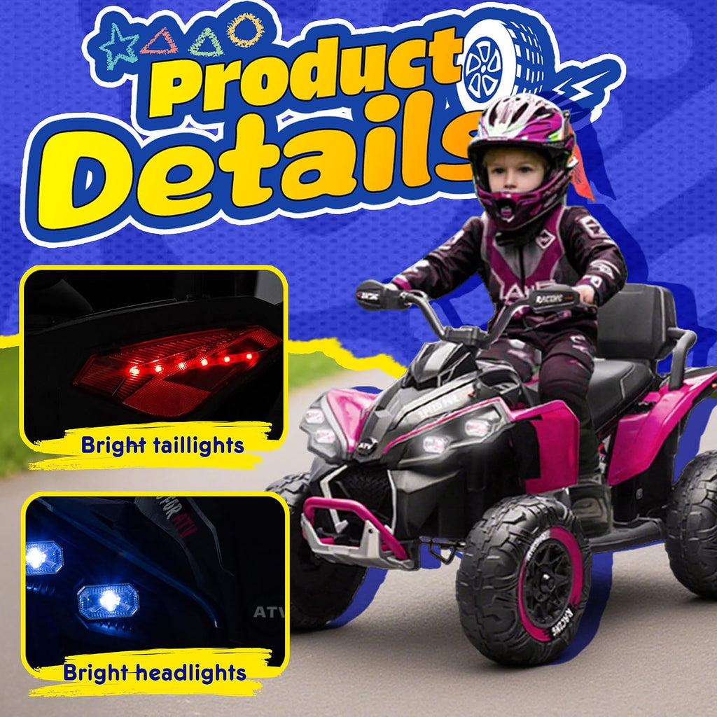 XL 2-Seater Kids Ride on ATV 24V Ride on Toys for Big Kids W/Parents Control, High Chassis, 4-Wheel Shock Absorber, Authentic Off-Road Kid's ATV Car with Music, Lights, Bluetooth, Pink