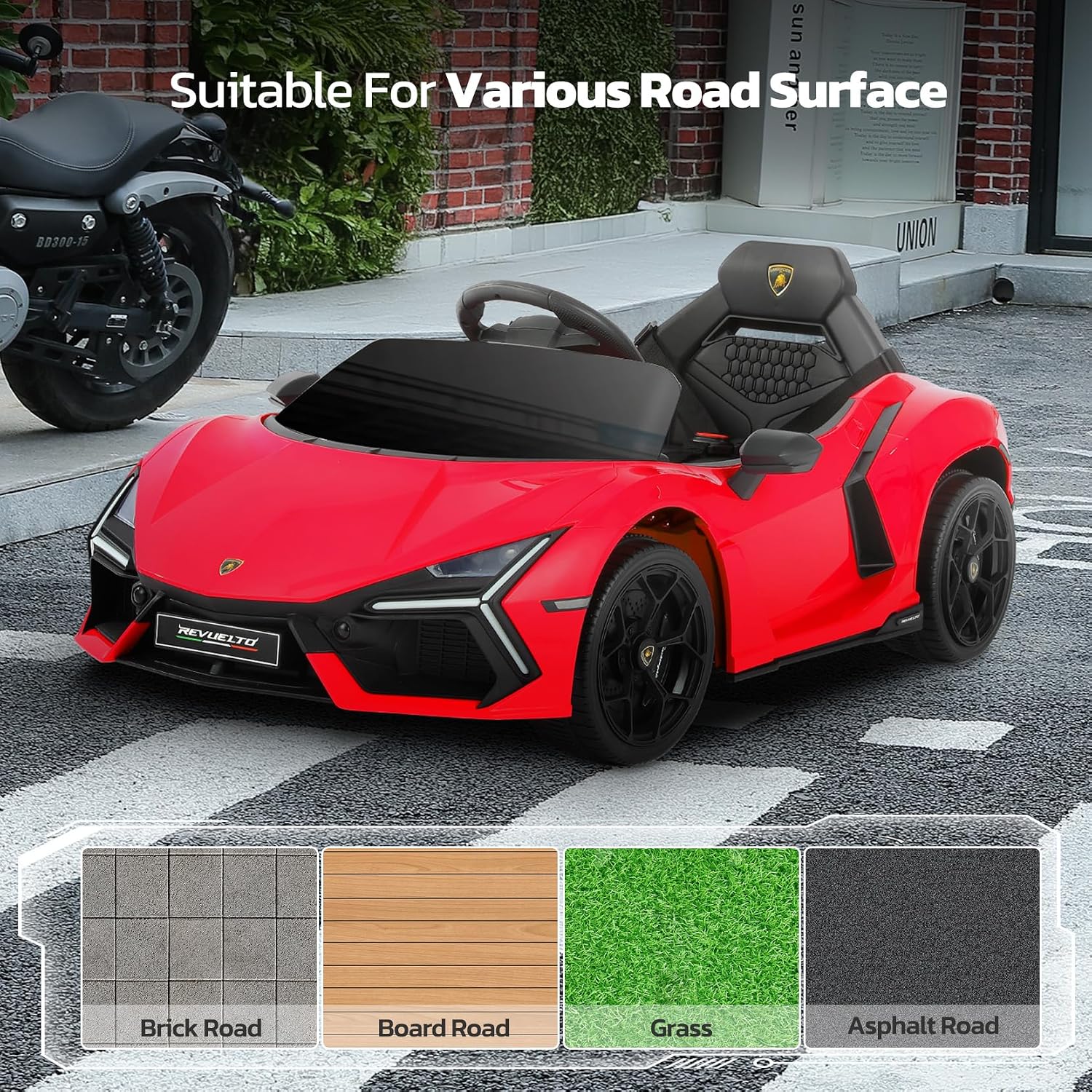 ELEMARA Kids Lamborghini Electric Cars with Scissor Doors, Remote Control Battery Kids Car, 12V Ride On Car for Toddlers with LED Light,Bluetooth,MP3 Player and Wide Seat, Deep Red