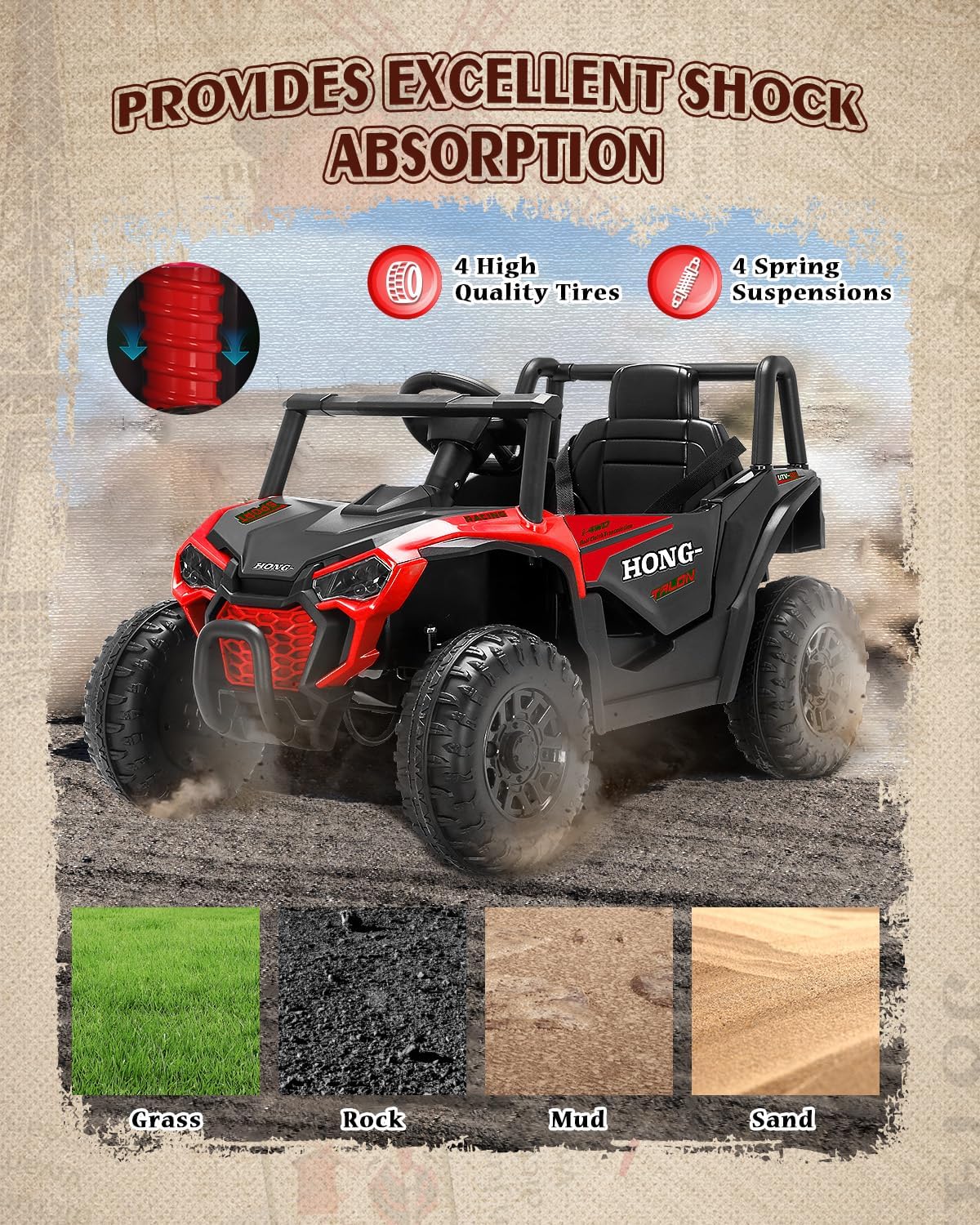 12V Kids Ride on Car, Battery Powered Electric UTV Truck with Parent Remote Control, Bluetooth, Music, LED Light, 3 Speeds, Soft Start, Safety Belt, Horn, Ride on Toys for Boy Girl (Red)