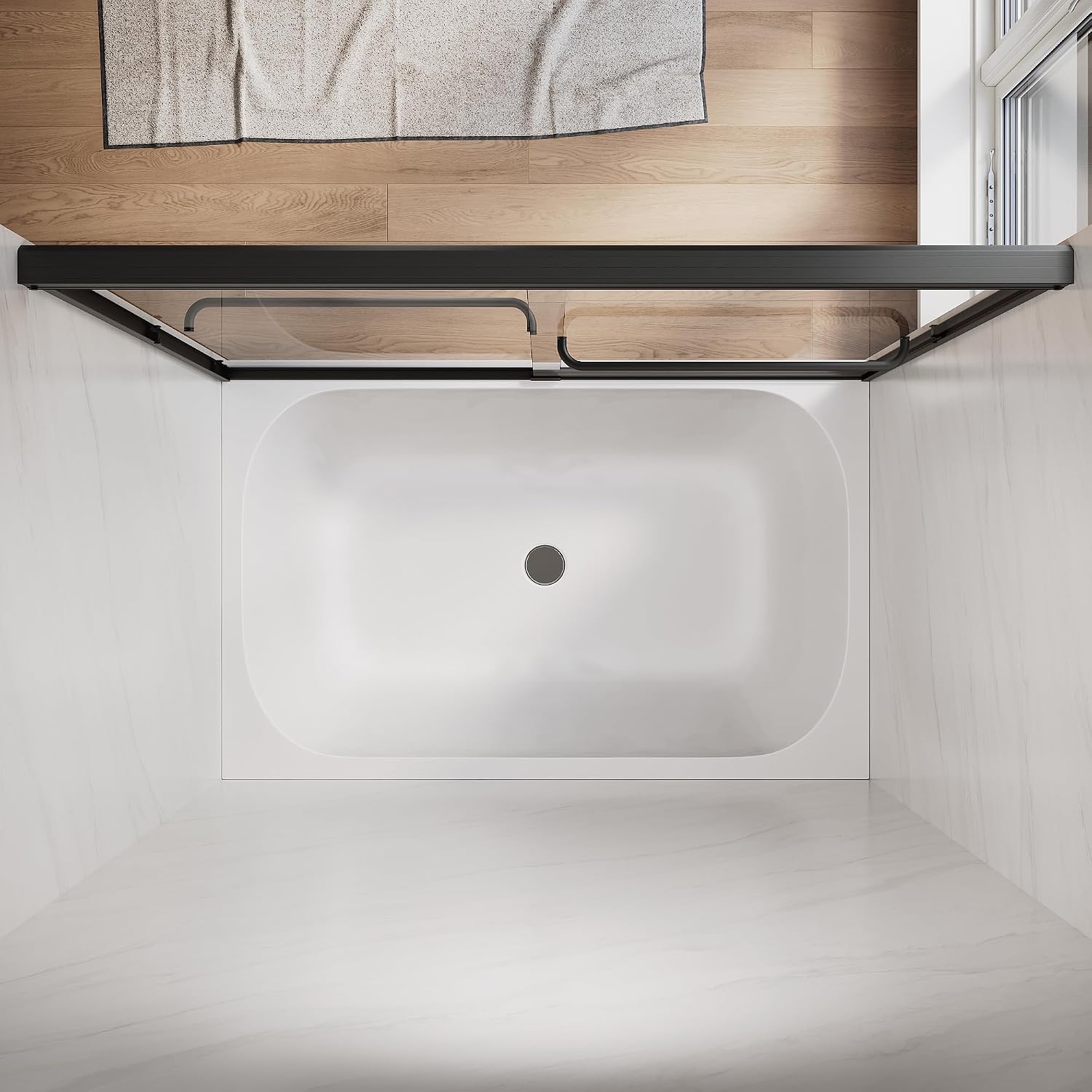 SUNNY SHOWER Double Sliding Glass Door 60' W x 57' H Shower Door 1/4' Tempered Glass Sliding Door Semi-Frameless Shower Glass Enclosure Bypass Walk in Shower Cabin, Matte Black