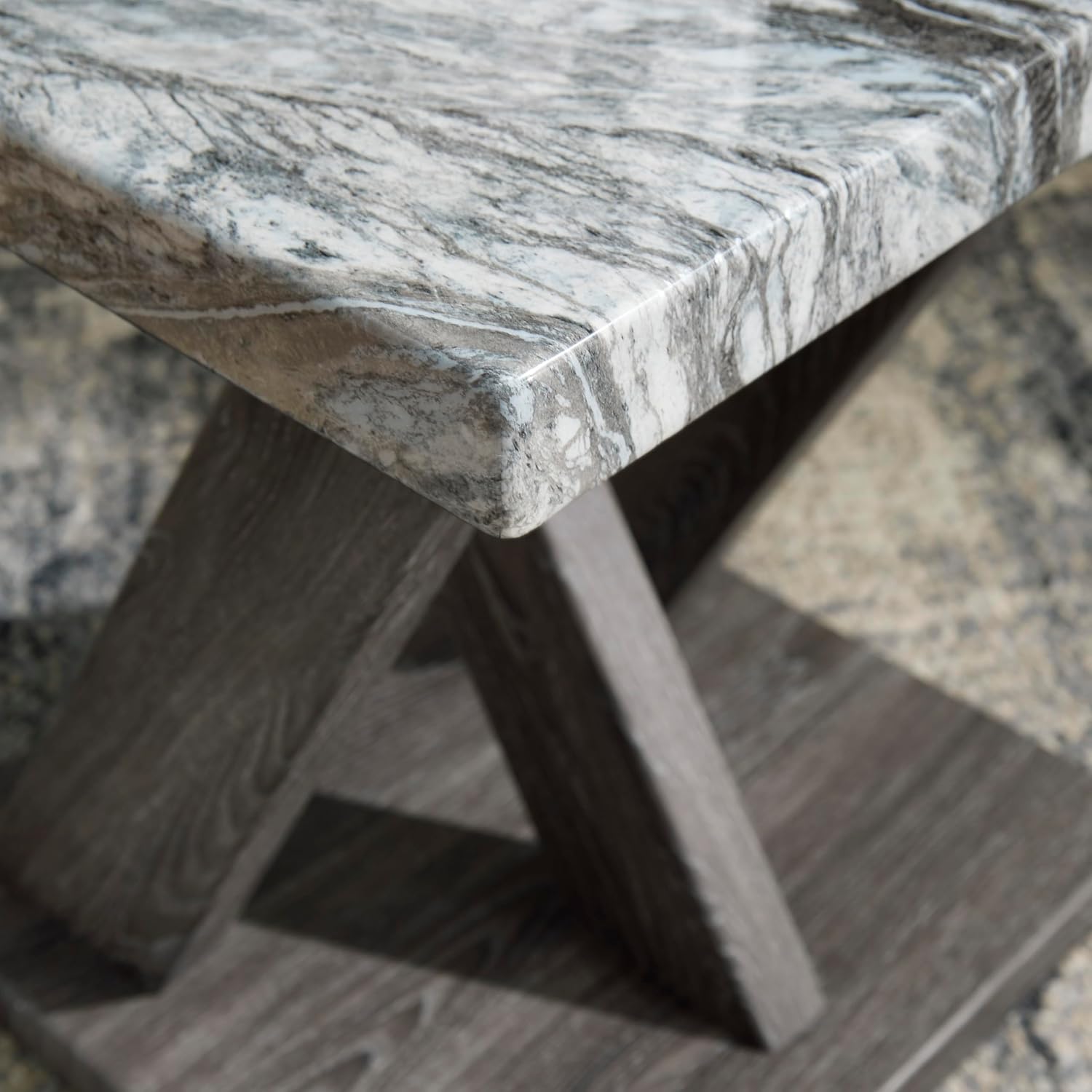 Signature Design by Ashley Bensonale Contemporary Occasional Table Set with Faux Marble Top and Casters, Set of 3, Gray & Dark Brown
