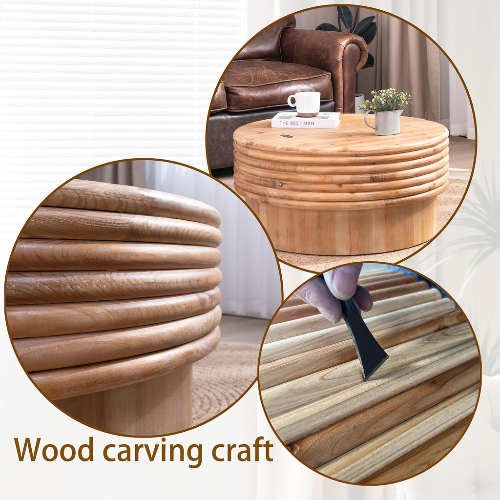 30.3'' Round Circle Coffee Table with Hidden Storage Space for Living Room, Modern Farmhouse Countryside Wood Coffee Table, Easy Assembly, Natural