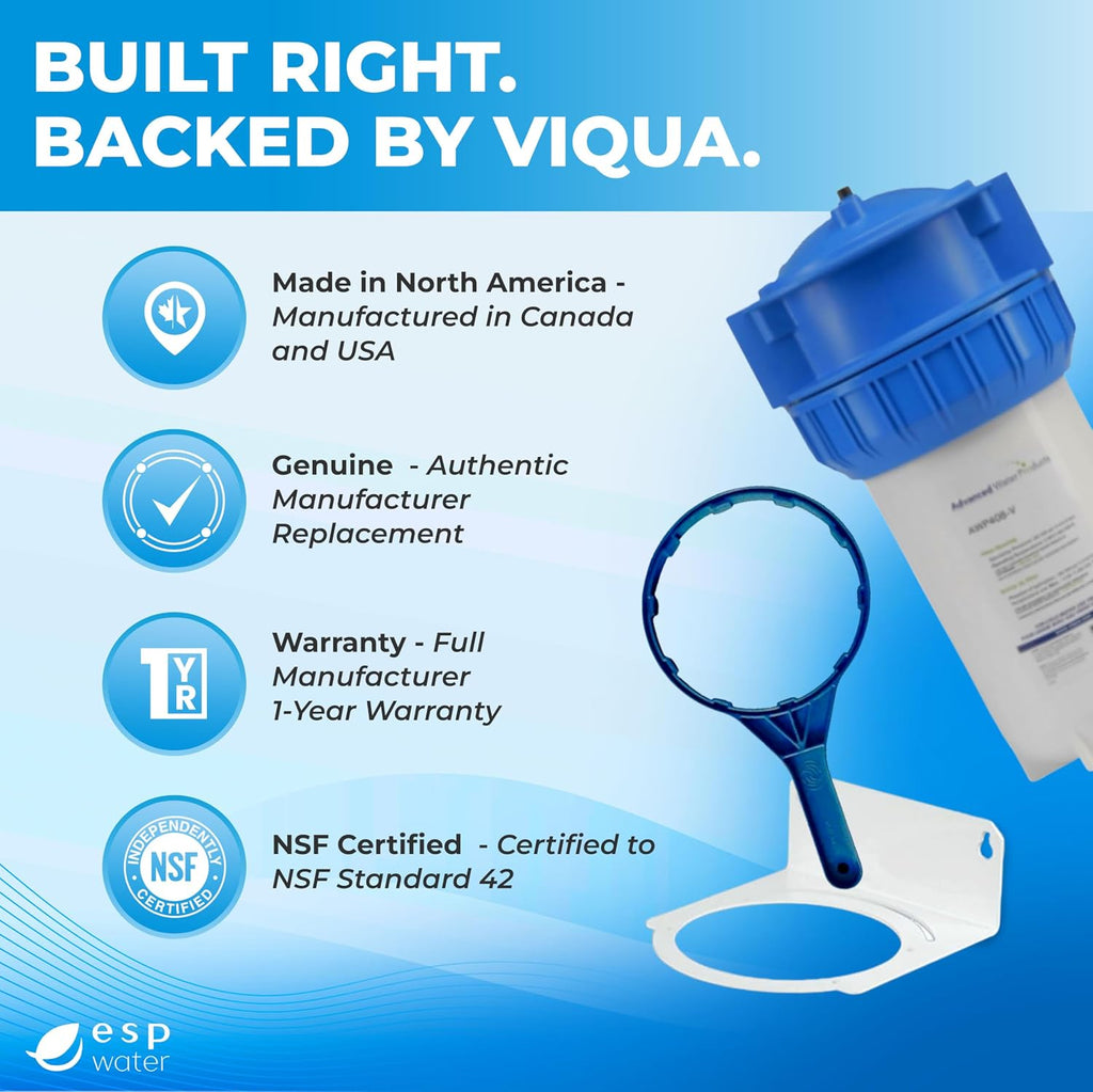 Viqua AWP40B-V Industrial Water Filter Housing Kit – Big Blue 10 x 4.5 Inch High-Flow Inline Canister with Bracket and Wrench for Whole House, Main Line, and Filtration Systems