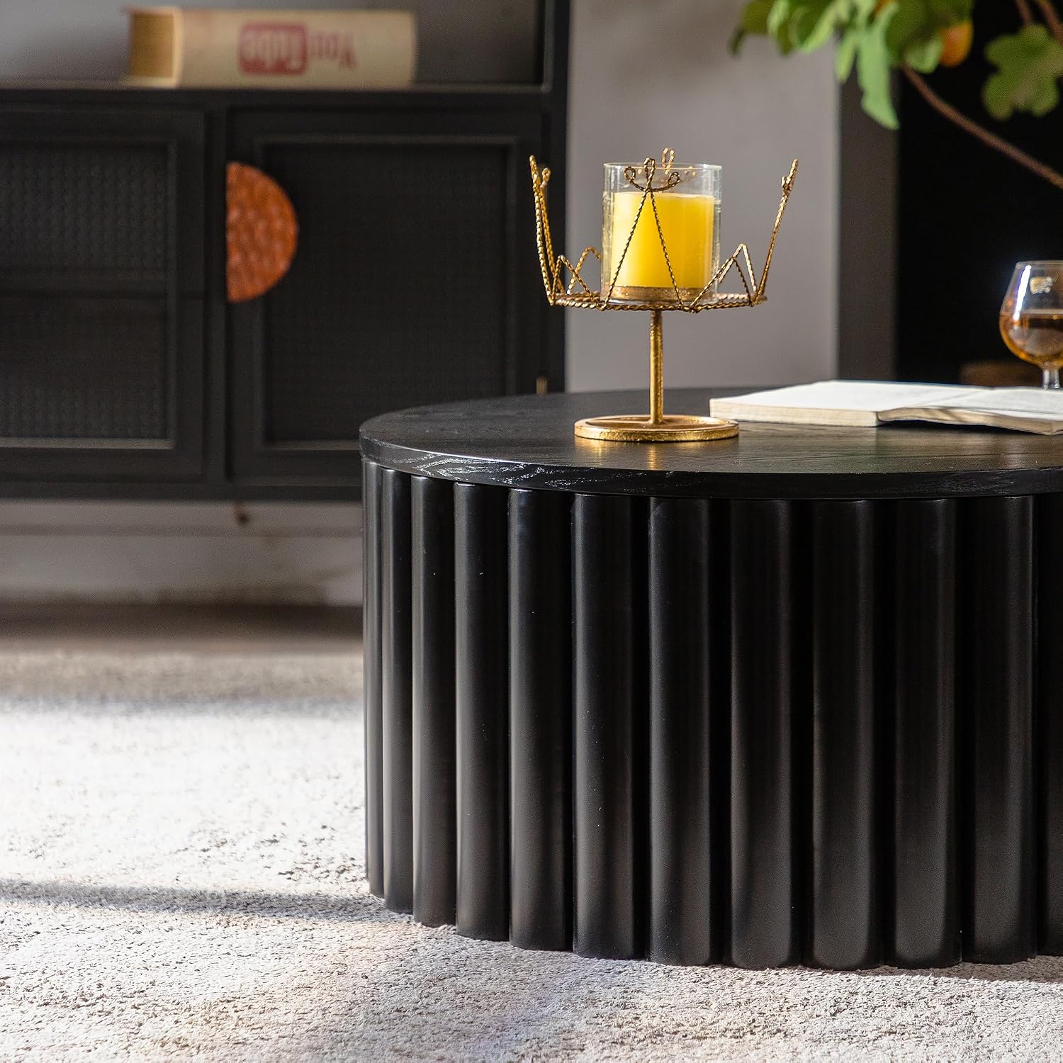 WILLIAMSPACE 27.56' Round Lift-Top Coffee Table with Hidden Storage & Sturdy Pedestal, Modern Wooden Center Accent End Tea Table, No Need Assemble, Black
