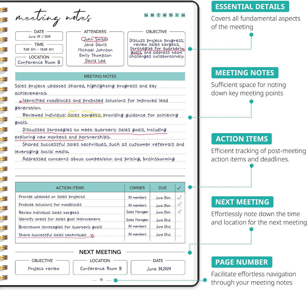 48 Pack of Meeting Notebook for Work Organization - Work notebook with action items, Meeting Minutes Planner Notebook, Perfect Office Supplies for Men & Women - Black