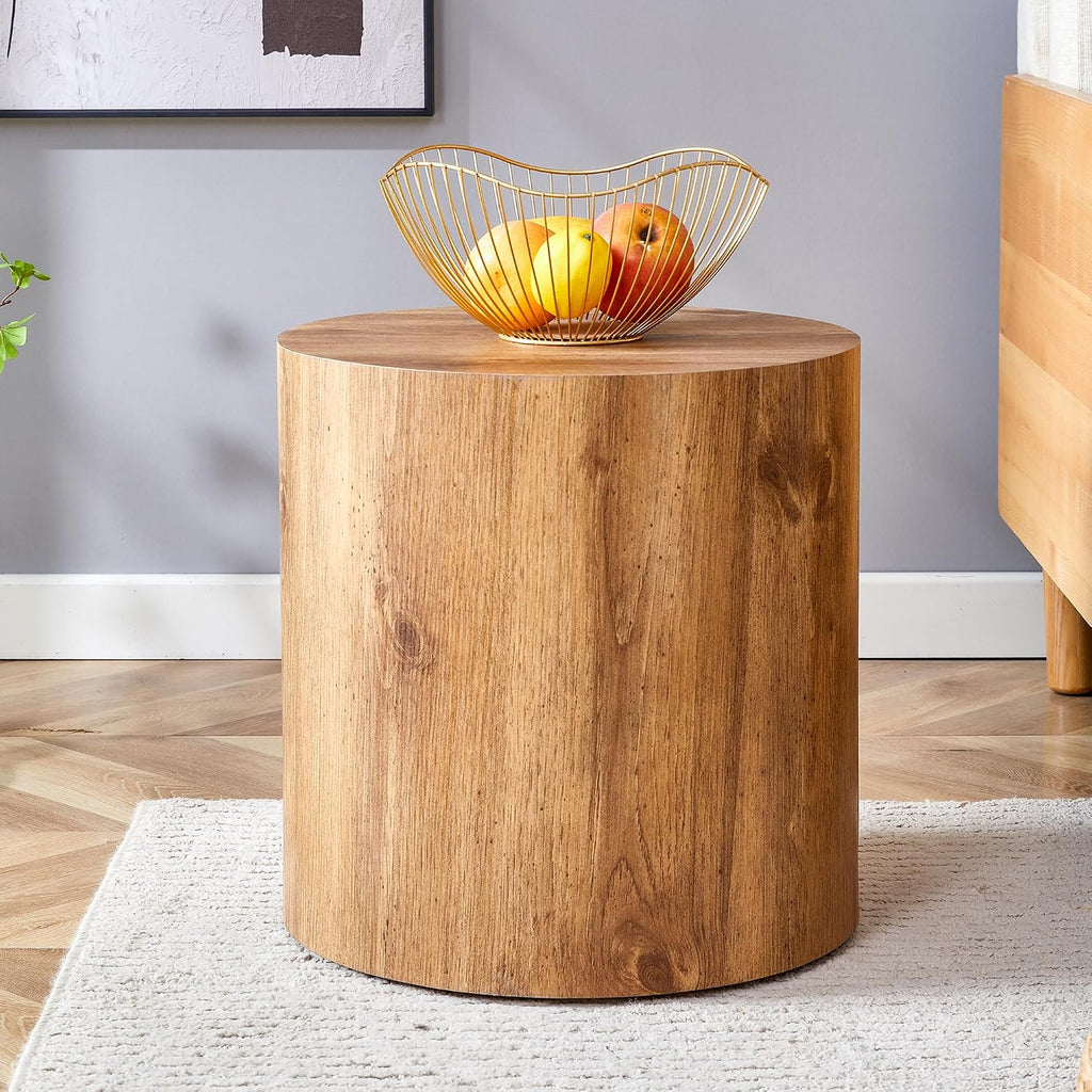 Rustic Brown Small Coffee Table Modern Drum-Shape Bedside Table Nightstand for Bedroom Living Room Round Wood Side End Table Beside Sofa Couch -Fully Assembled(15.7 x 15.7 x 15.7 H)