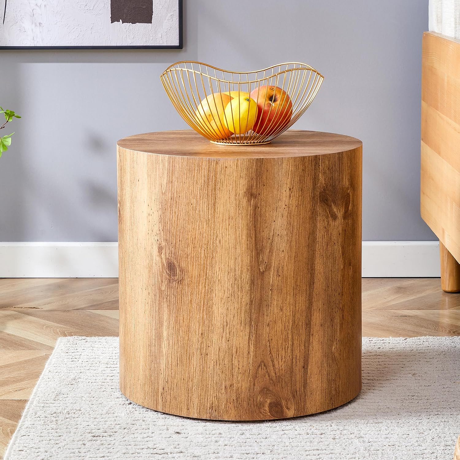 Rustic Brown Small Coffee Table Modern Drum-Shape Bedside Table Nightstand for Bedroom Living Room Round Wood Side End Table Beside Sofa Couch -Fully Assembled(15.7 x 15.7 x 15.7 H)