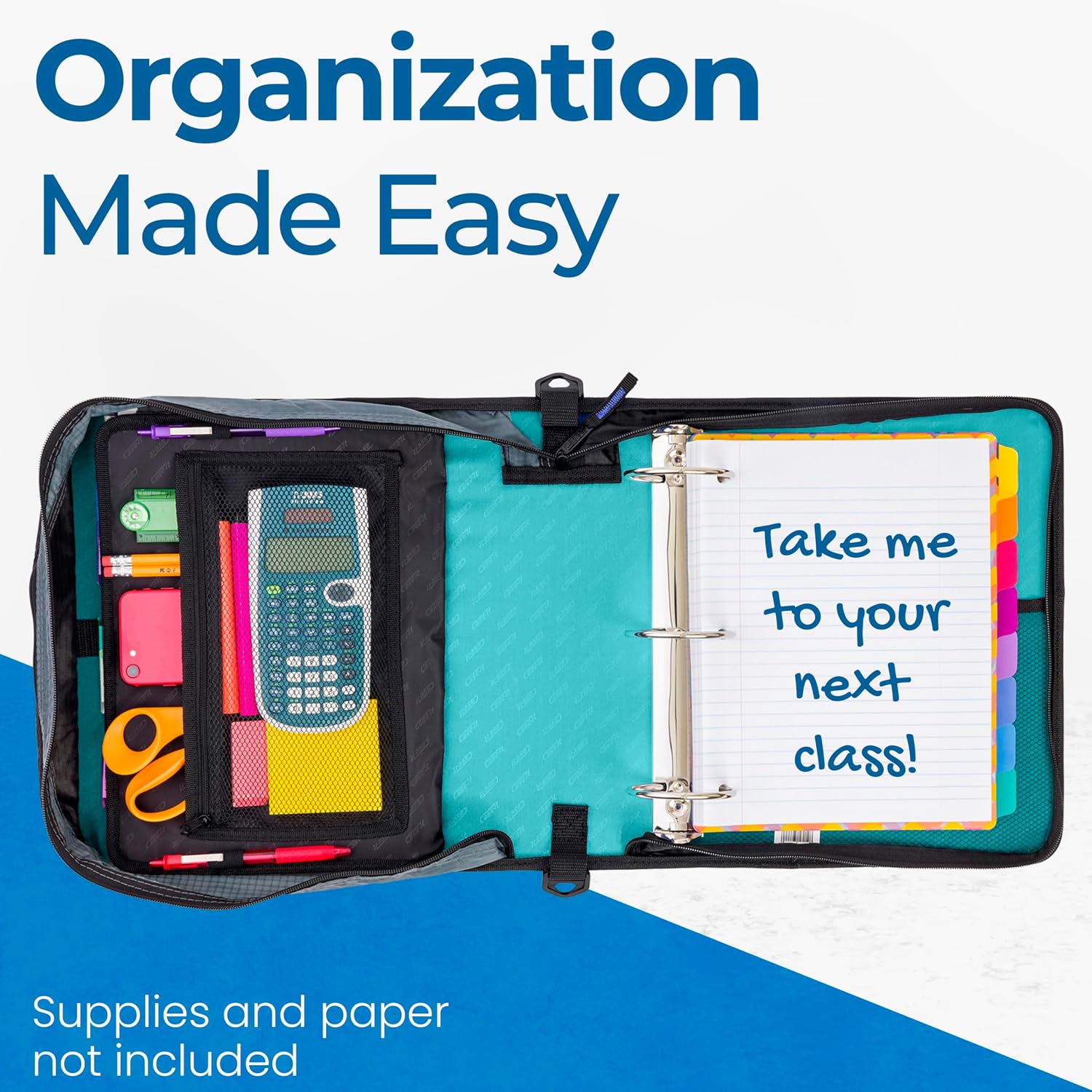 Case-it Mighty Zip Tab School Zipper Binder | 3-Inch O-Rings, 600-Sheet Capacity, 5-Subject Expanding File Folder, Multiple Pockets & Storage Organizer, Shoulder Strap | D-146 Spearmint | 6 Pack