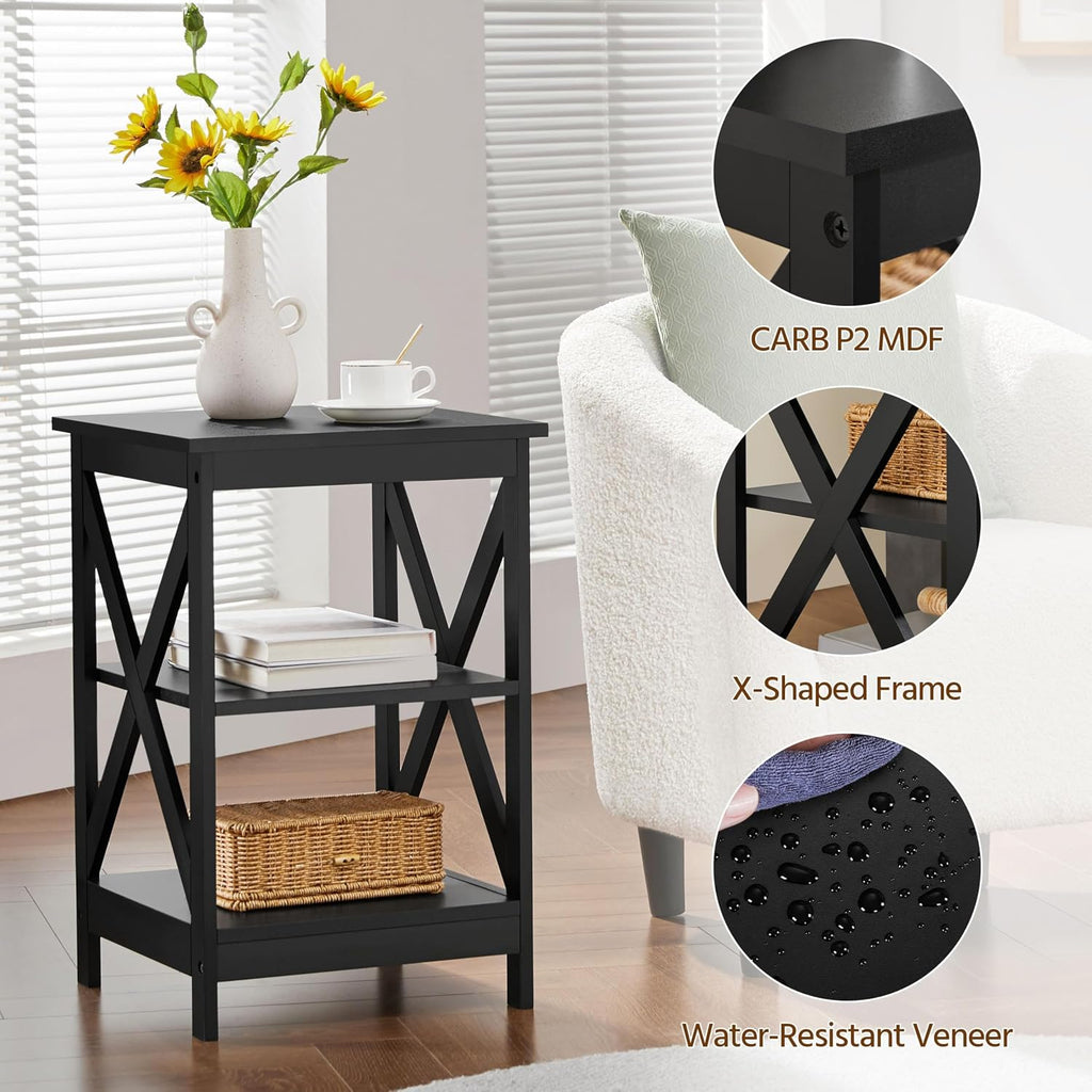 Yaheetech 38.6in Lift Top Coffee Table with 3 Tier Sofa Side End Table, Wood Living Room Tables Sets, Lift Top Coffee Tables with Stoage & Open Shelf and X Shape, Black
