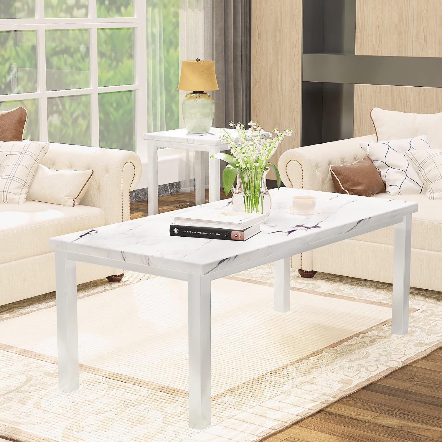 DKLGG Faux Marble Coffee Table Set of 3 Piece, Living Room Table Set Coffee Table & 2pcs End Table with Metal Frame Sofa Side Tables Perfect for Living Room Apartment Accent Furniture