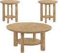 Coaster Home Furnishings - Ottowa - Wood - 3-Piece Coffee Table Set with Rounded Shapes, Thick Cylindrical Legs, Open Shelves and Transitional Style - Living Room - Light Oak - 706298-S3