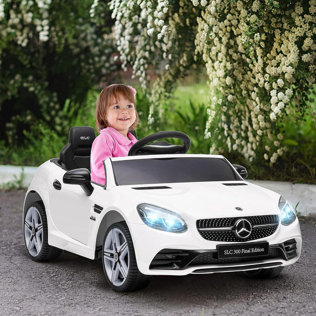 Aosom Mercedes SLC 300 Licensed 12V Ride On Car for Kids with Remote Control, 2 Speeds, Battery Powered Kids Electric Car with Music, Lights, Suspension for 3-6 Years Old, White