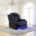 Power Leather Recliner Sofa with LED Lights, Power Single Reclining Chair, Single Leather Sofa Chair with Arm Storage for Living Room/Home Theater(Black,1 Seater)
