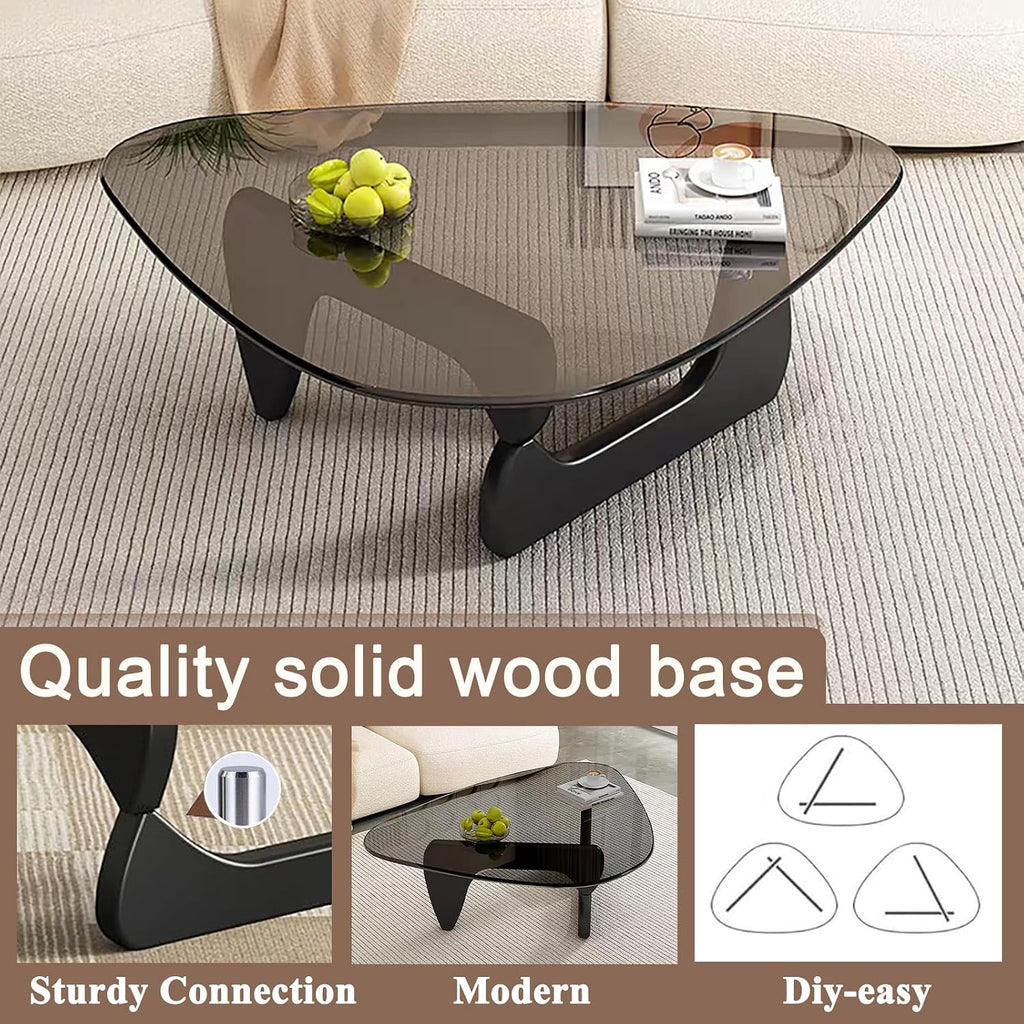 Glass Coffee Table, Mid Century Modern Coffee Table, Coffee Table for Living Room Center Table Suitable for Bedroom Living Room Reception Office Tables (Black/Grey, Large)
