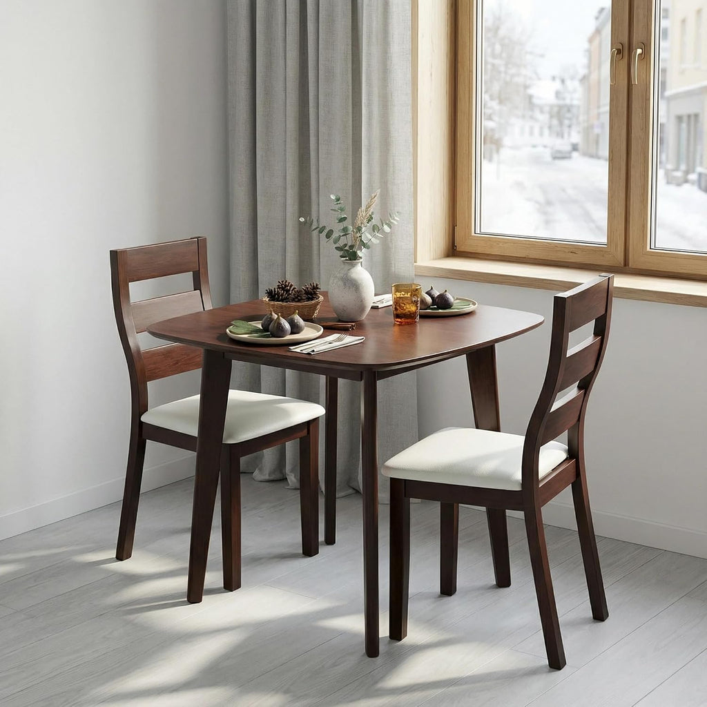 Tangkula Compact Dining Table Set for 2, Wooden Round Kitchen Table & 2 Chairs with Cushioned Seats, 3-Piece Dining Set for Small Spaces, Kitchen, Living Room