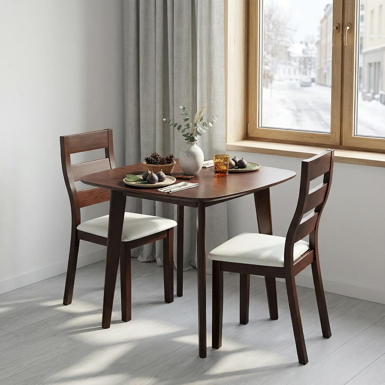 Tangkula Compact Dining Table Set for 2, Wooden Round Kitchen Table & 2 Chairs with Cushioned Seats, 3-Piece Dining Set for Small Spaces, Kitchen, Living Room