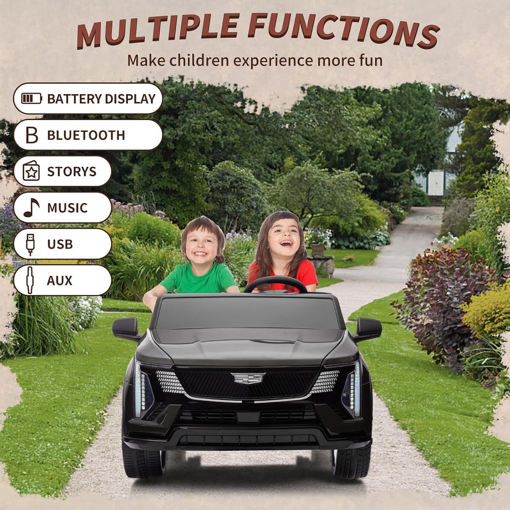 24V Ride On Car, Licensed Cadillac Battery Powered Electric Vehicle w/Remote Control, 2 Seater, 4-Wheel Shock Absorbers, Smooth Start, Music, LED Lights for Boys Girls