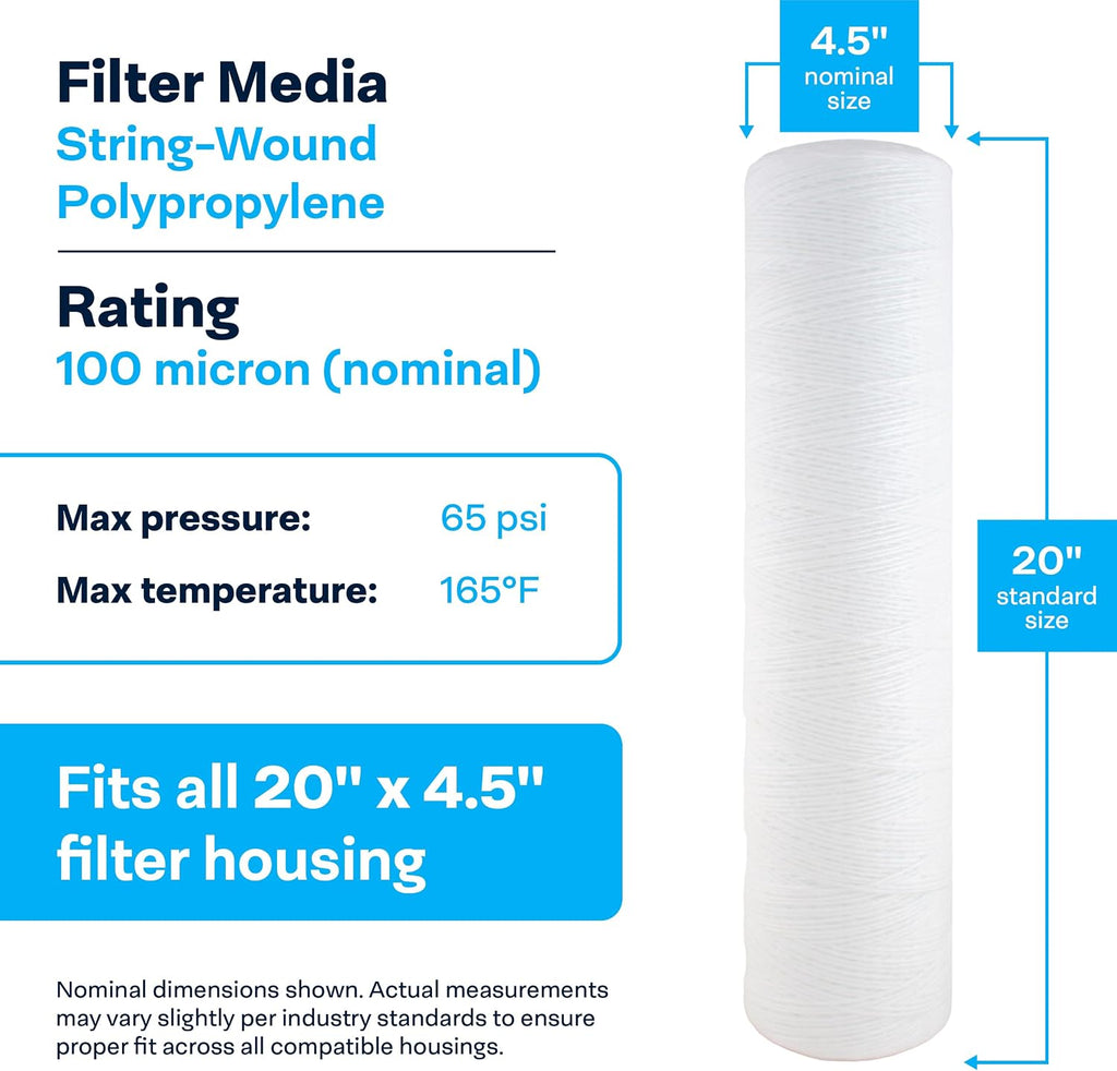 SpiroPure 20x4.5 100 Micron Sediment Filter WPX100BB20P 355226-43 (6 Pack)