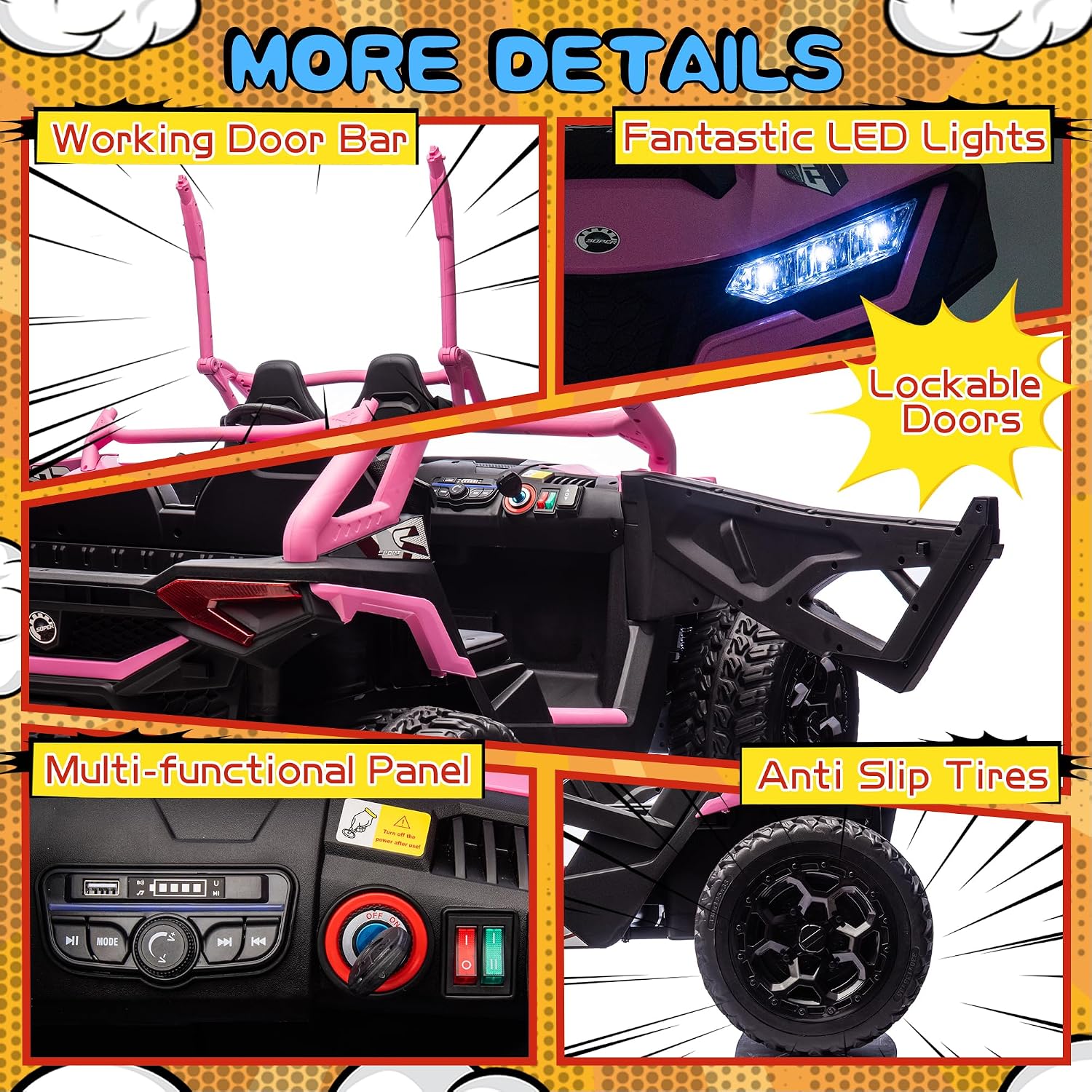 wanan XL 24V 10AH Ride on Toys for Big Kids Real 2-Seater, 4x4 4WD Motor Ride on Car Kid UTV for Kids 3-8, Remote Control, Bluetooth Music, 4 Spring Suspension, 22' Spacious Seats (Pink)