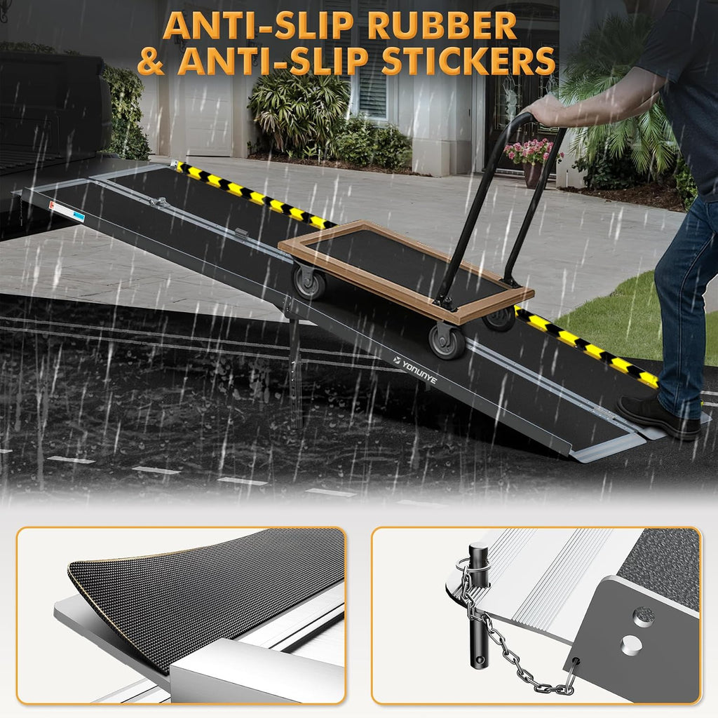 YOUNYNYE 8ft Portable Wheelchair Ramp, Non-Slip Aluminum Alloy Folding Barrier-Free Ramp with Support Legs & Lock, Threshold Ramp Suitable for Home Steps, Stairs, Entry, Doorways