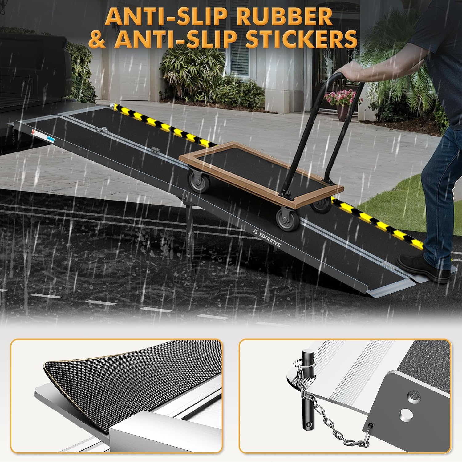 YOUNYNYE 8ft Portable Wheelchair Ramp, Non-Slip Aluminum Alloy Folding Barrier-Free Ramp with Support Legs & Lock, Threshold Ramp Suitable for Home Steps, Stairs, Entry, Doorways