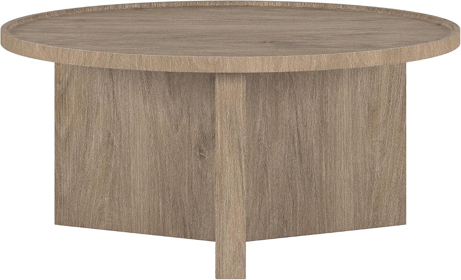 Henn&Hart 32' Round Wood Pedestal Low-Profile Coffee Table for Living Room, Family Room, Office or Apartment, Weathered Gray
